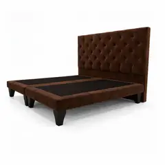 GENERICO - Cama 2 plazas Modelo Capitone Cafe Felpa