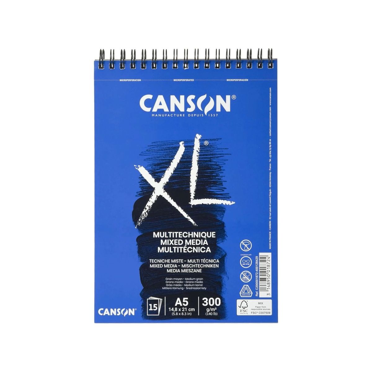 CANSON - Croquera Xl Multitécnica A5, 15 Hojas, 300 Gr. Canson