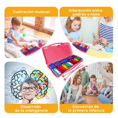 GENERICO - Metalofono Cromático 25 Notas Rosa Linea Sport Para Niños Con Estuche