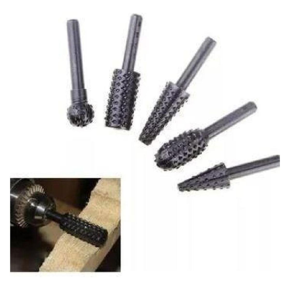 GENERICO - Set 5 Fresas Rotativas Madera Metal, Taladro Y Dremel, Lima