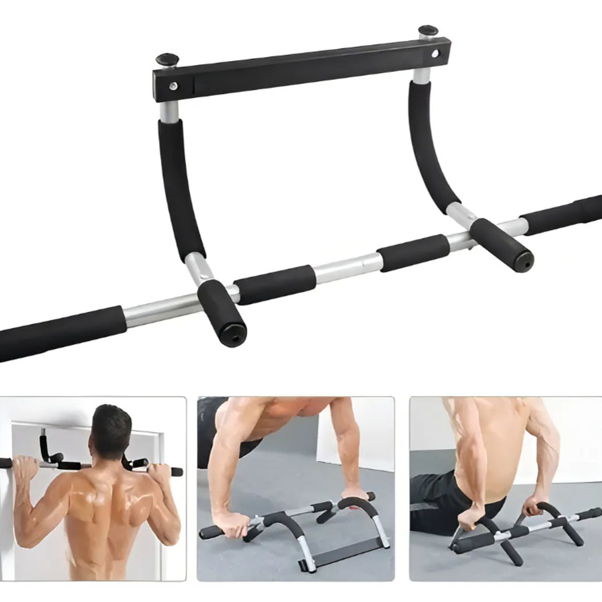 GENERICO - Barra Multifuncional Ejercicios Negra Plateada Para Puerta 95cm