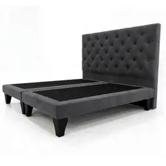 GENERICO - Cama Europea 2 Plazas + Respaldo Capitone Gris Oscuro