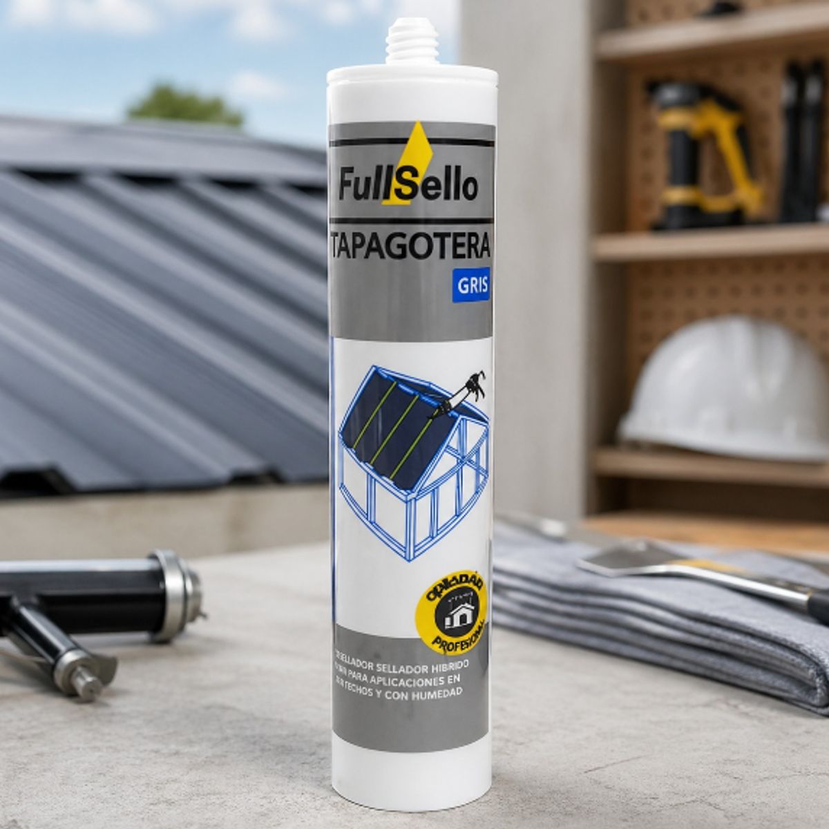 FULLSELLO - Silicona tapagoteras 290 ML. Gris fullsello.