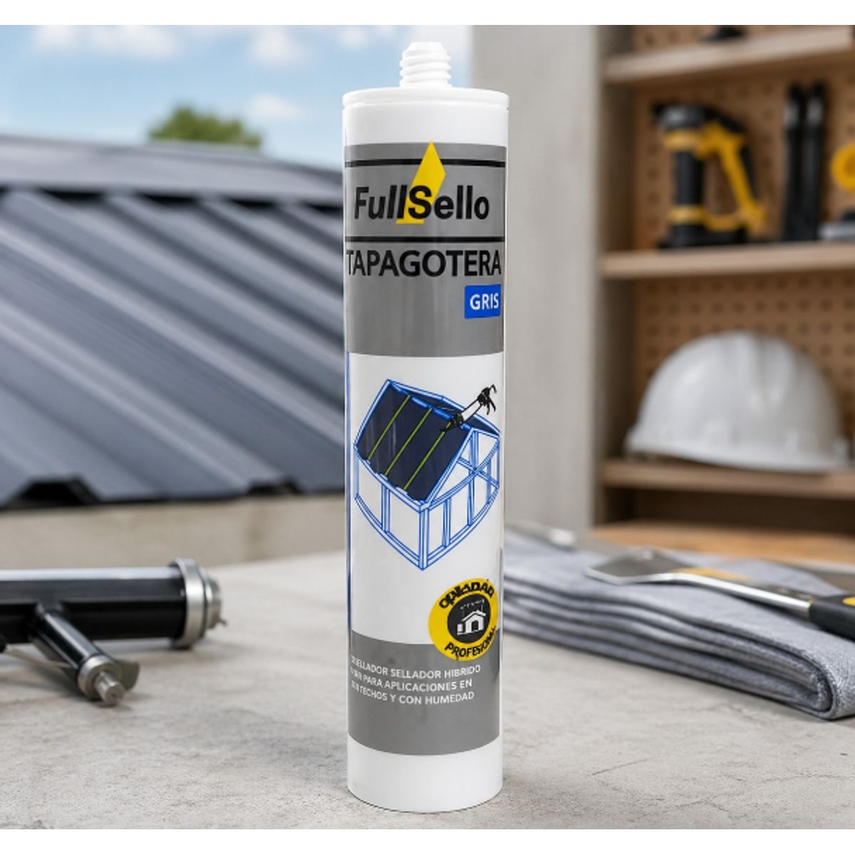 FULLSELLO - Silicona tapagoteras 290 ML. Gris fullsello.