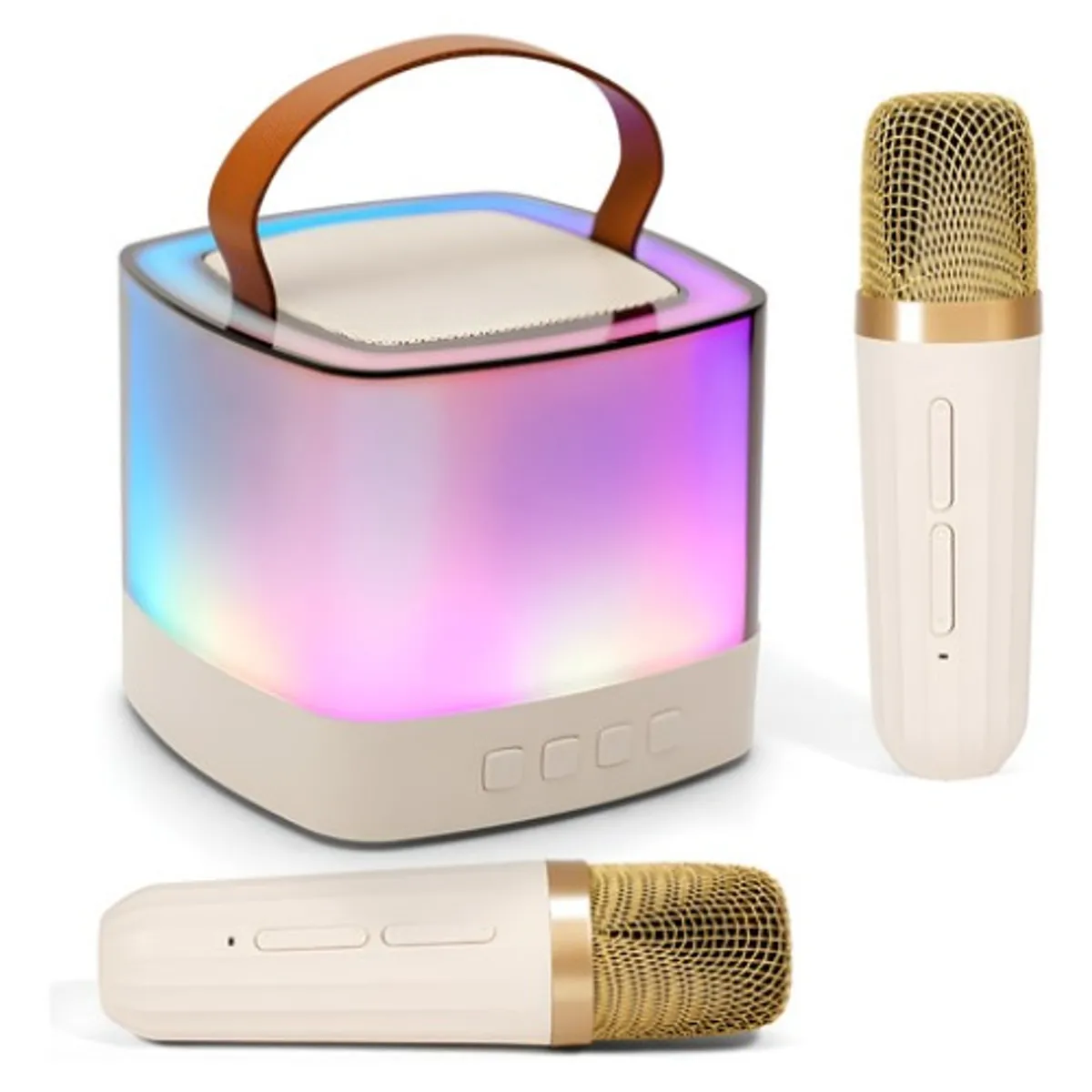 GENERICO - Mini Parlante Efectos De Sonidos Luz Led + 2 Microfono Beige - 260046