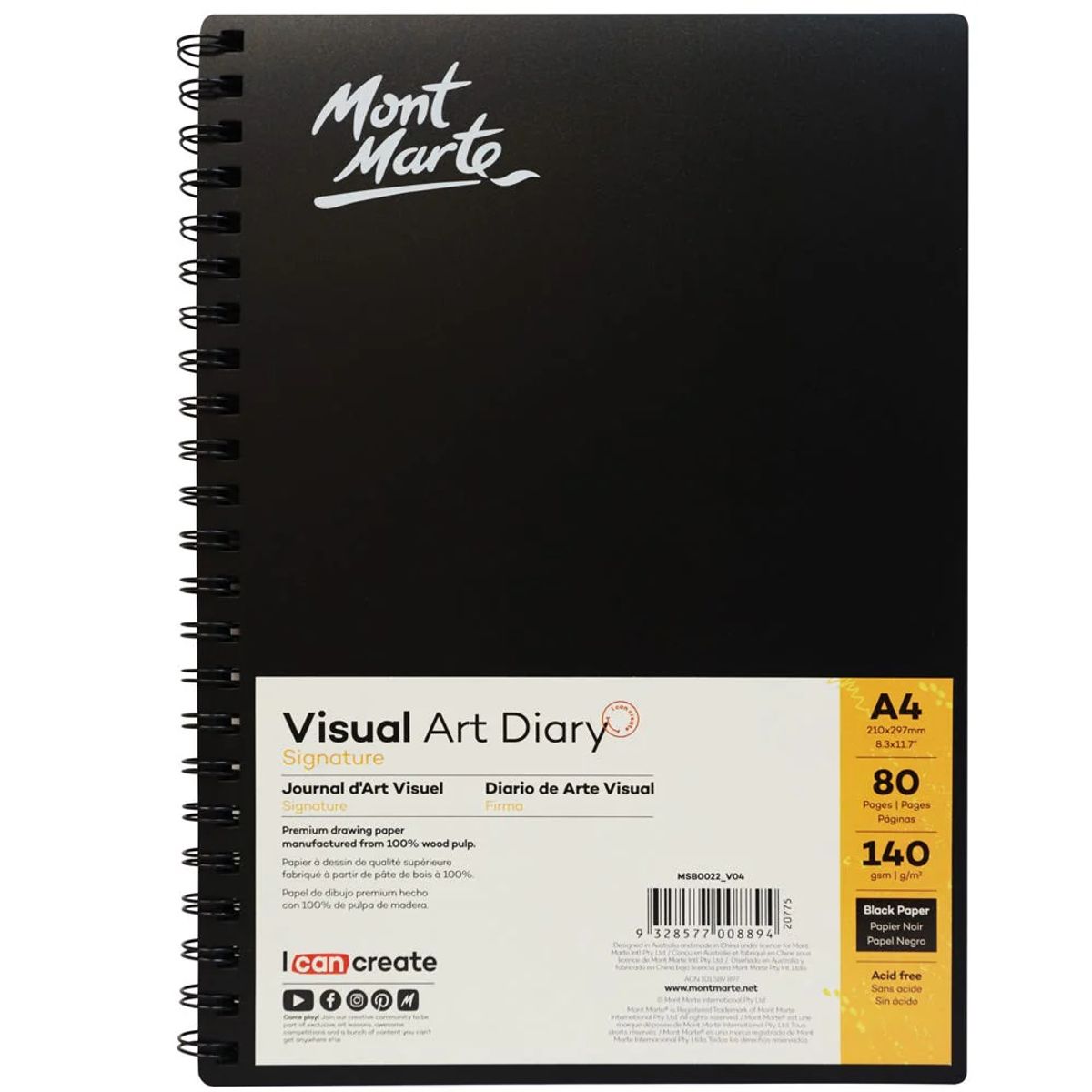 MONT MARTE - Mont Marte Croquera Papel Negro A5 80 Hojas 140gsm
