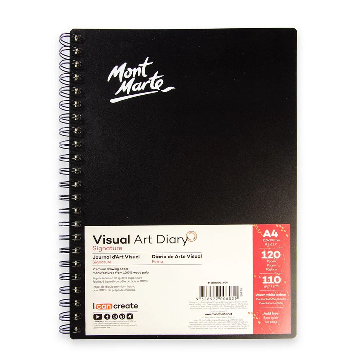 MONT MARTE - Mont Marte Cuaderno de Dibujo A4 60 Hojas 110gsm Tapa Negra