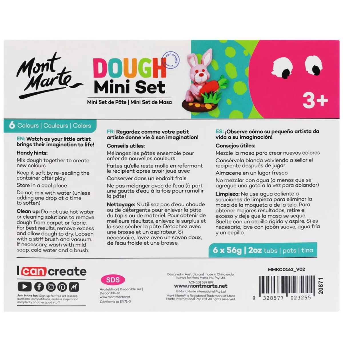 MONT MARTE - Mont Marte Pack 6 Masas de Modelar Kids Dough para Niños