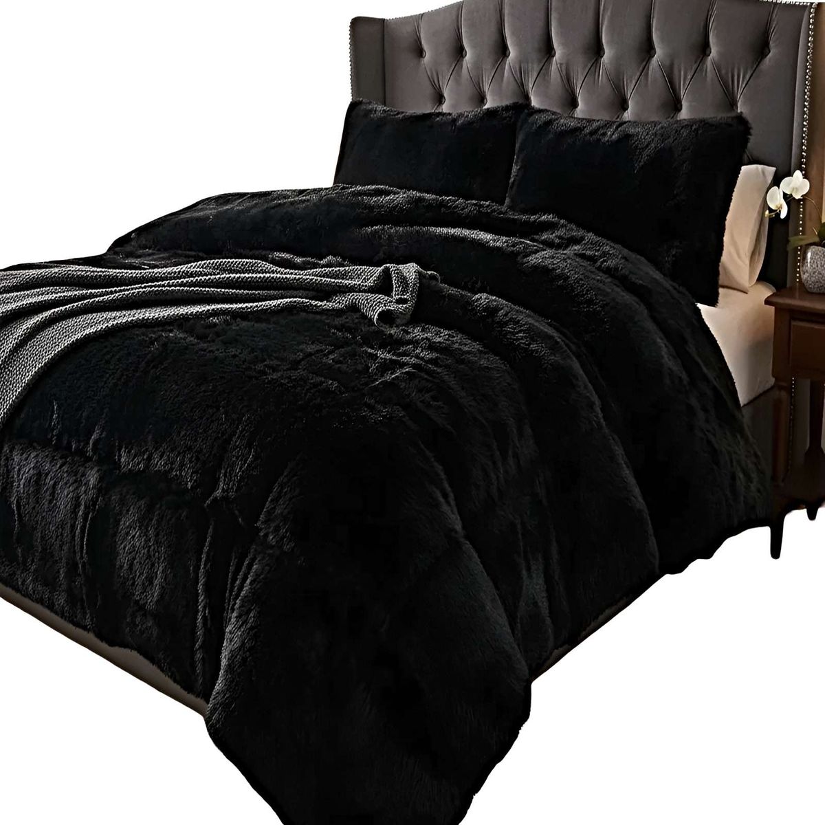 GENERICO - COBERTOR DE INVIERNO PELUDO KING 250X270CM NEGRO
