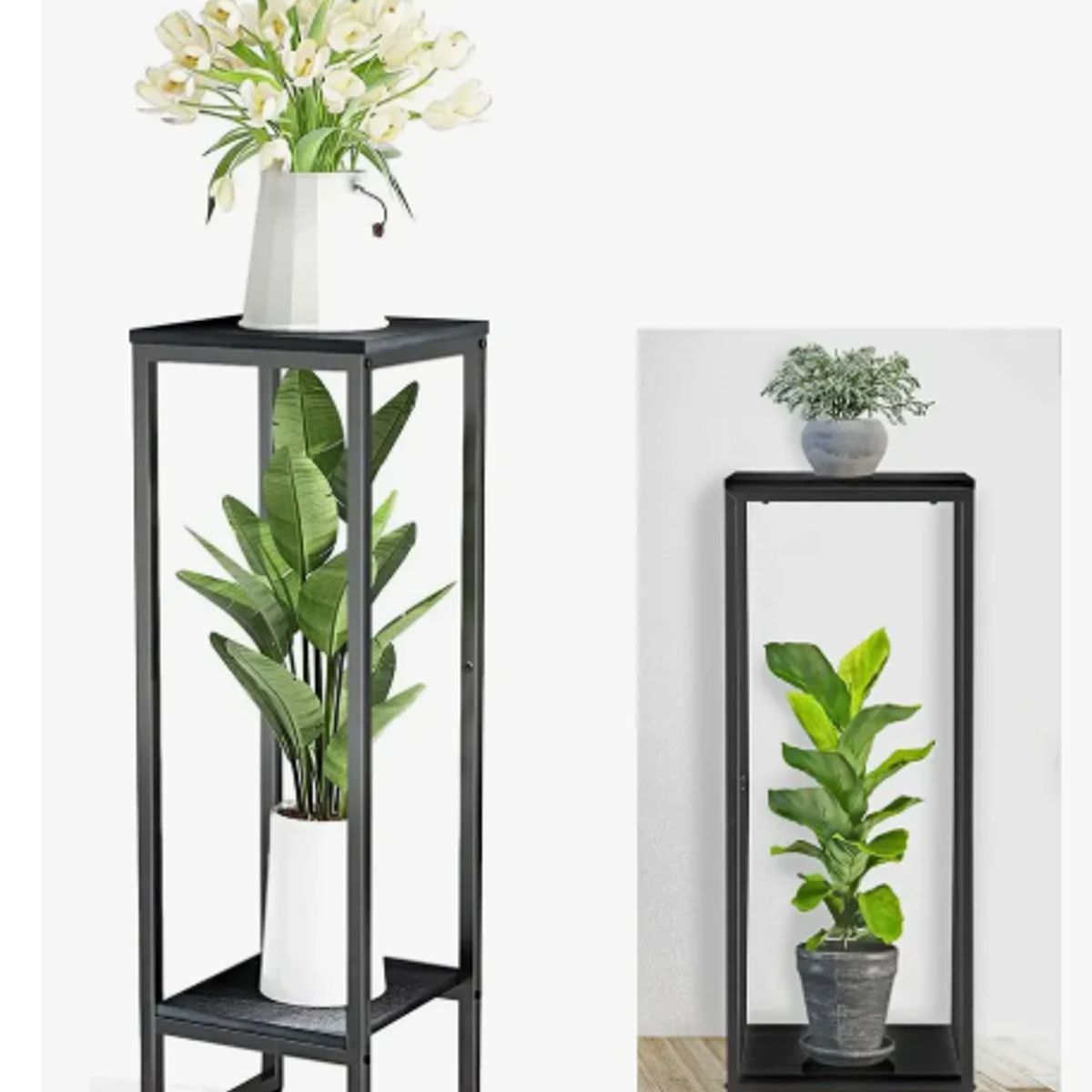 GENERICO - 2 Niveles Macetero Maceta Retirable Con Pedestal 73 Cm Negro