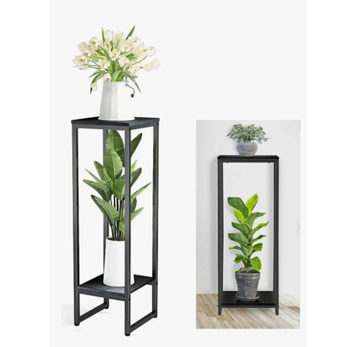 GENERICO - 2 Niveles Macetero Maceta Retirable Con Pedestal 73 Cm Negro