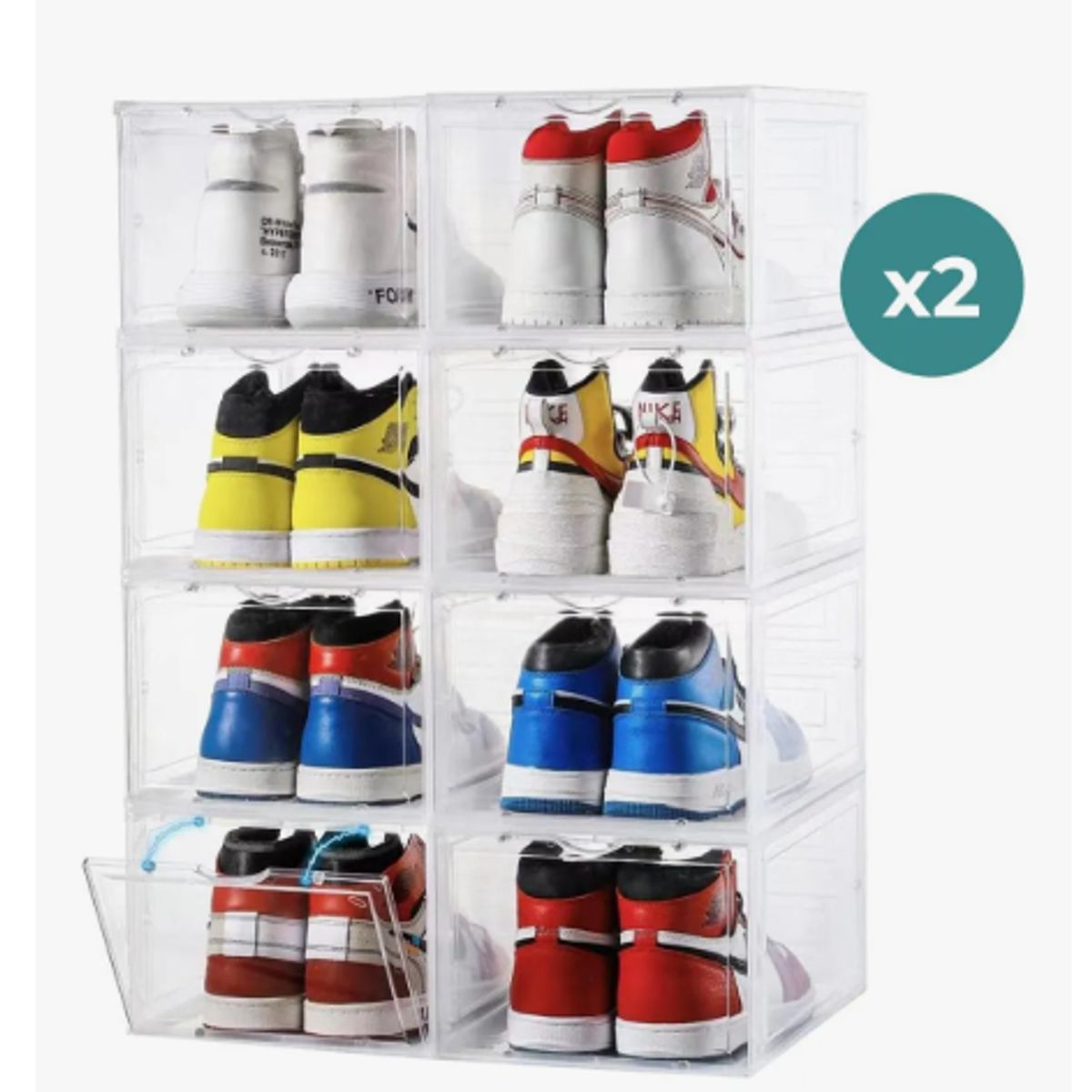 GENERICO - Caja Organizadora De Zapatos Set X2 Apilable Premium Blanco