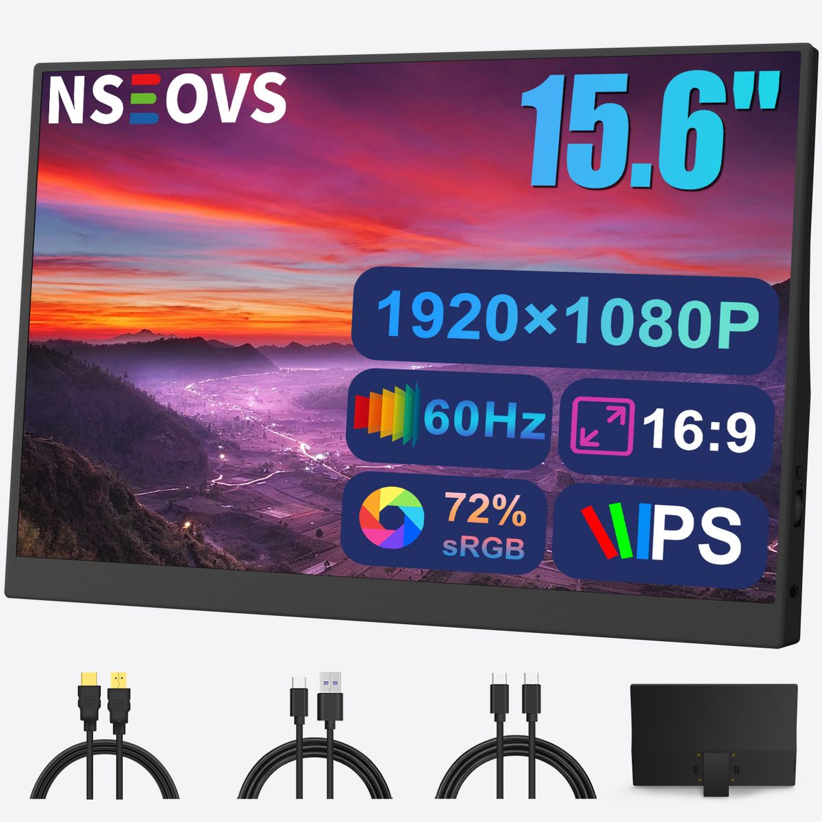 NSEOVS - Monitor Portátil Gamer NSEOVS 15.6 FHD 60Hz IPS Con soporte