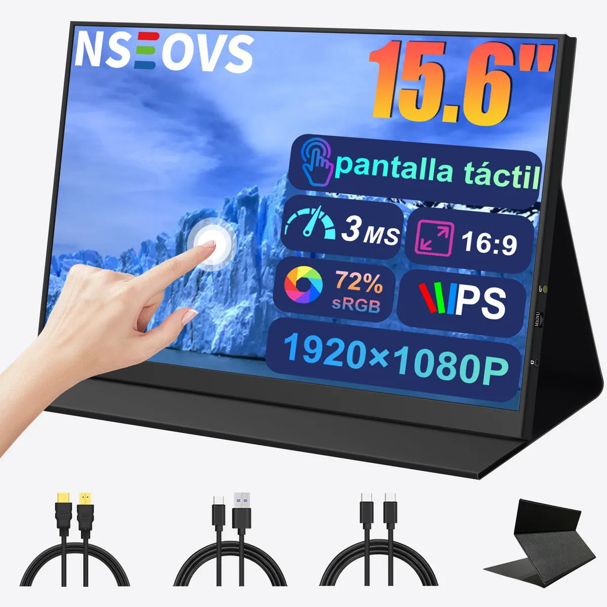 NSEOVS - Monitor Portátil Gamer NSEOVS 15.6 FHD 60Hz Táctil