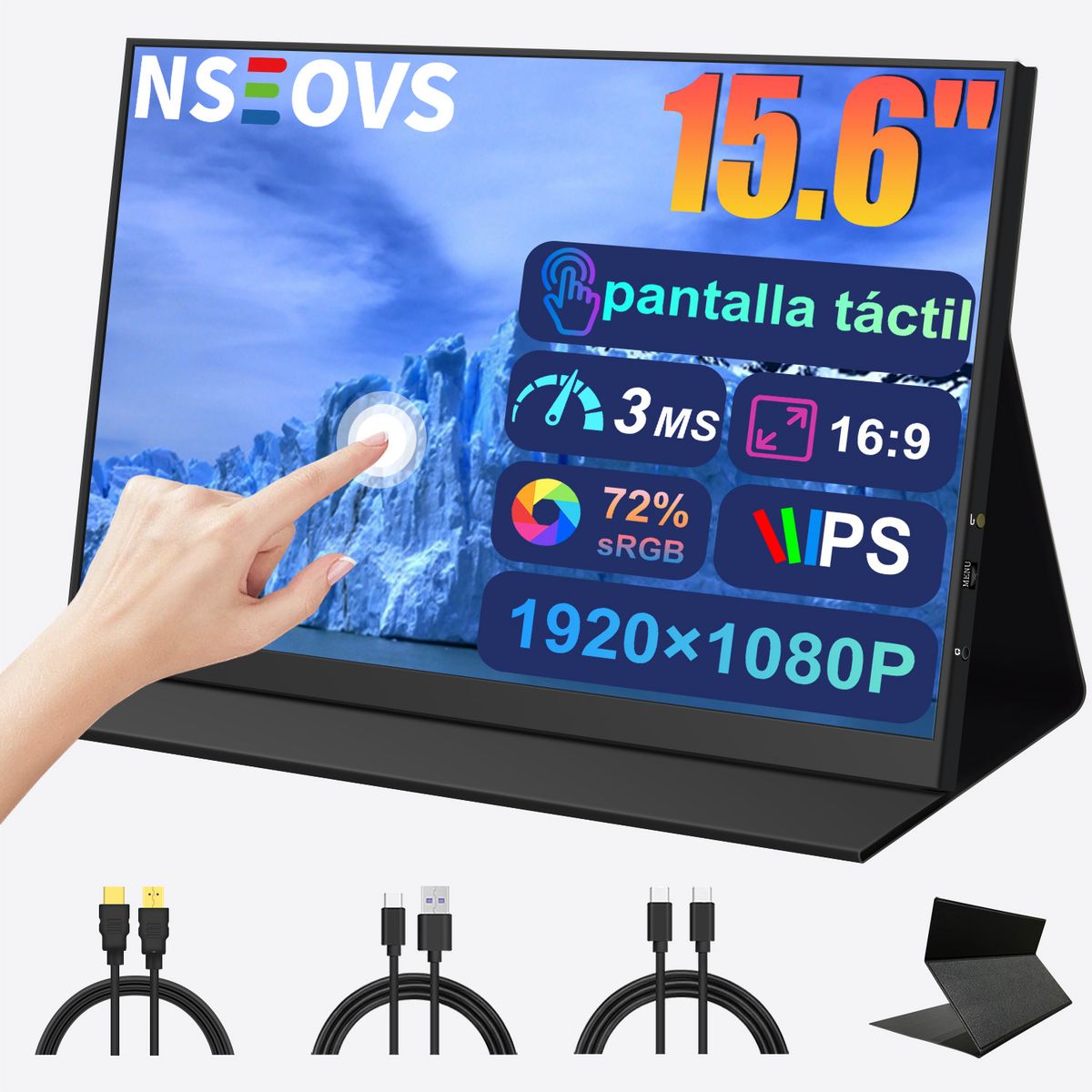 NSEOVS - Monitor Portátil Gamer NSEOVS 15.6 FHD 60Hz Táctil