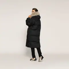 LUDOVICA - Parka Isabel Negro Acolchada Largo Medio Capucha