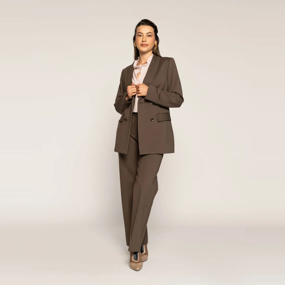 LUDOVICA - Blazer Taupe Cruzado Oversize Con Solapa Ludovica