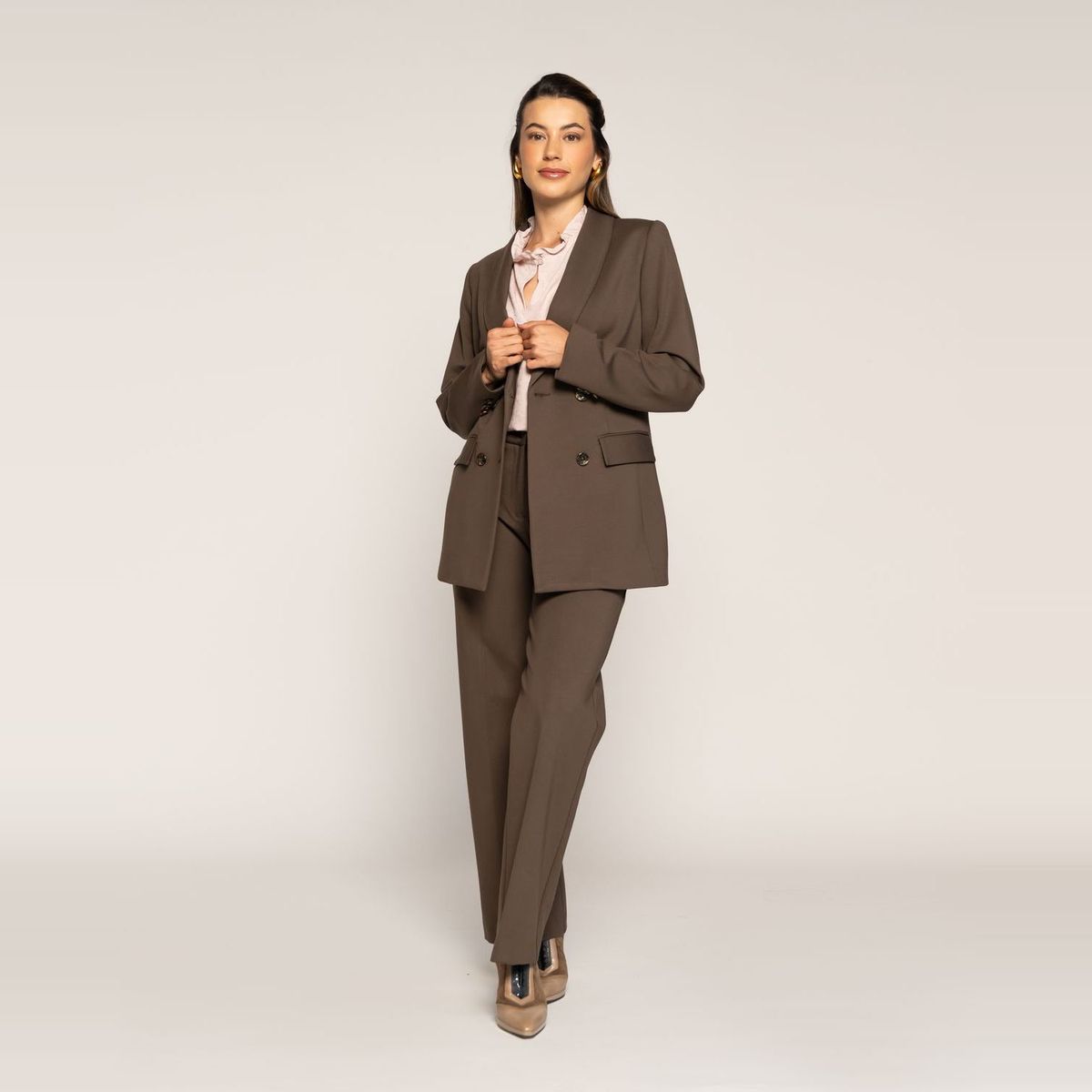 LUDOVICA - Blazer Taupe Cruzado Oversize Con Solapa Ludovica
