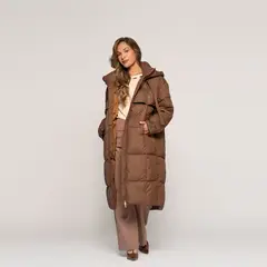 LUDOVICA - Parka Irene Café Acolchada Largo Medio Capucha