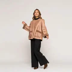 LUDOVICA - Chaqueta Camel Oversize Aterciopelada Sin Cuello
