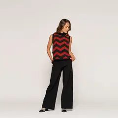LUDOVICA - Sweater Lucía Negro y Rojo Zigzag Relaxed Fit Sin Mangas