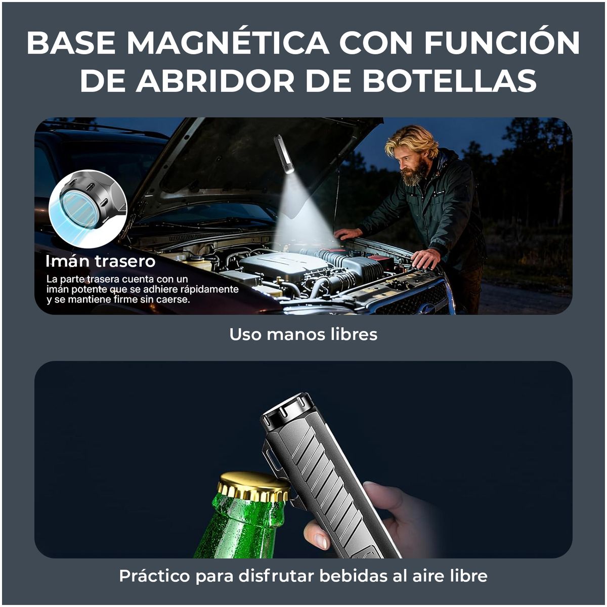 ROHE - Linterna Led Recargable Multifunción Con Imán Y Luz Lateral