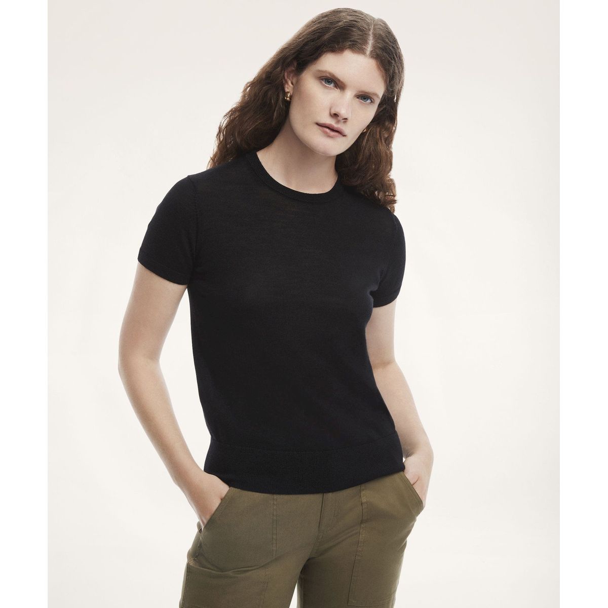 BROOKS BROTHERS - Sweater Mujer Merino Short Sleeve Negro Brooks Brothers