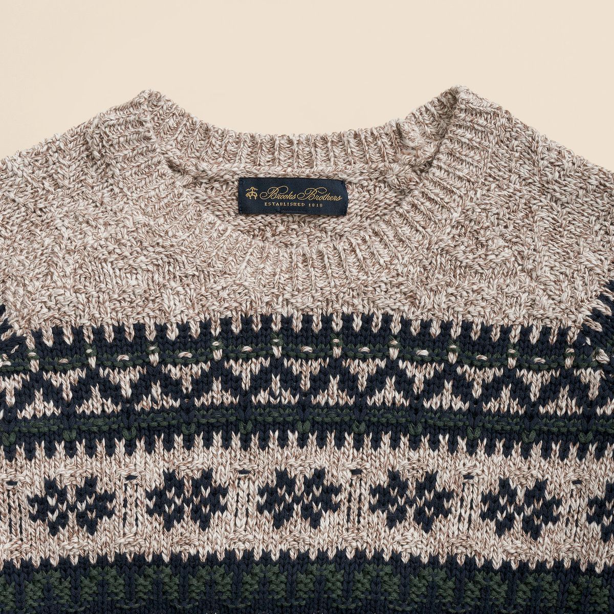 BROOKS BROTHERS - Sweater Hombre Cotton Fair Isle Sweater Beige Brooks Brothers