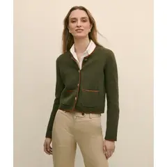 BROOKS BROTHERS - Sweater Mujer Brushed Merino Wool Suede Trim Verde