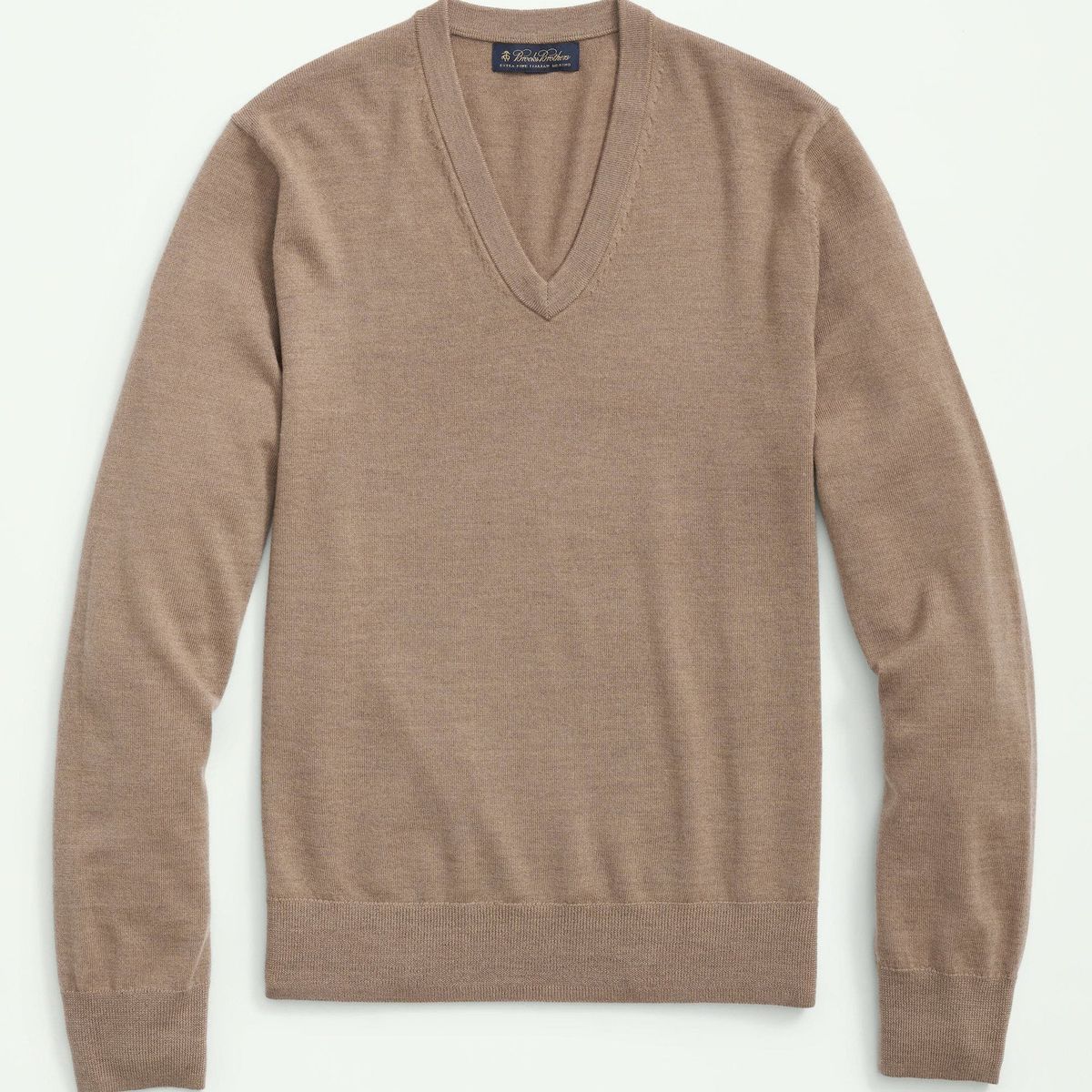 BROOKS BROTHERS - Sweater Hombre Ultimate Merino Wool V-Neck Café Brooks Brothers