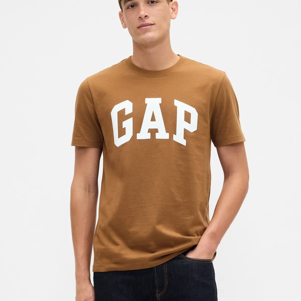 GAP - Polera Hombre Gap Manga Corta Logo Café