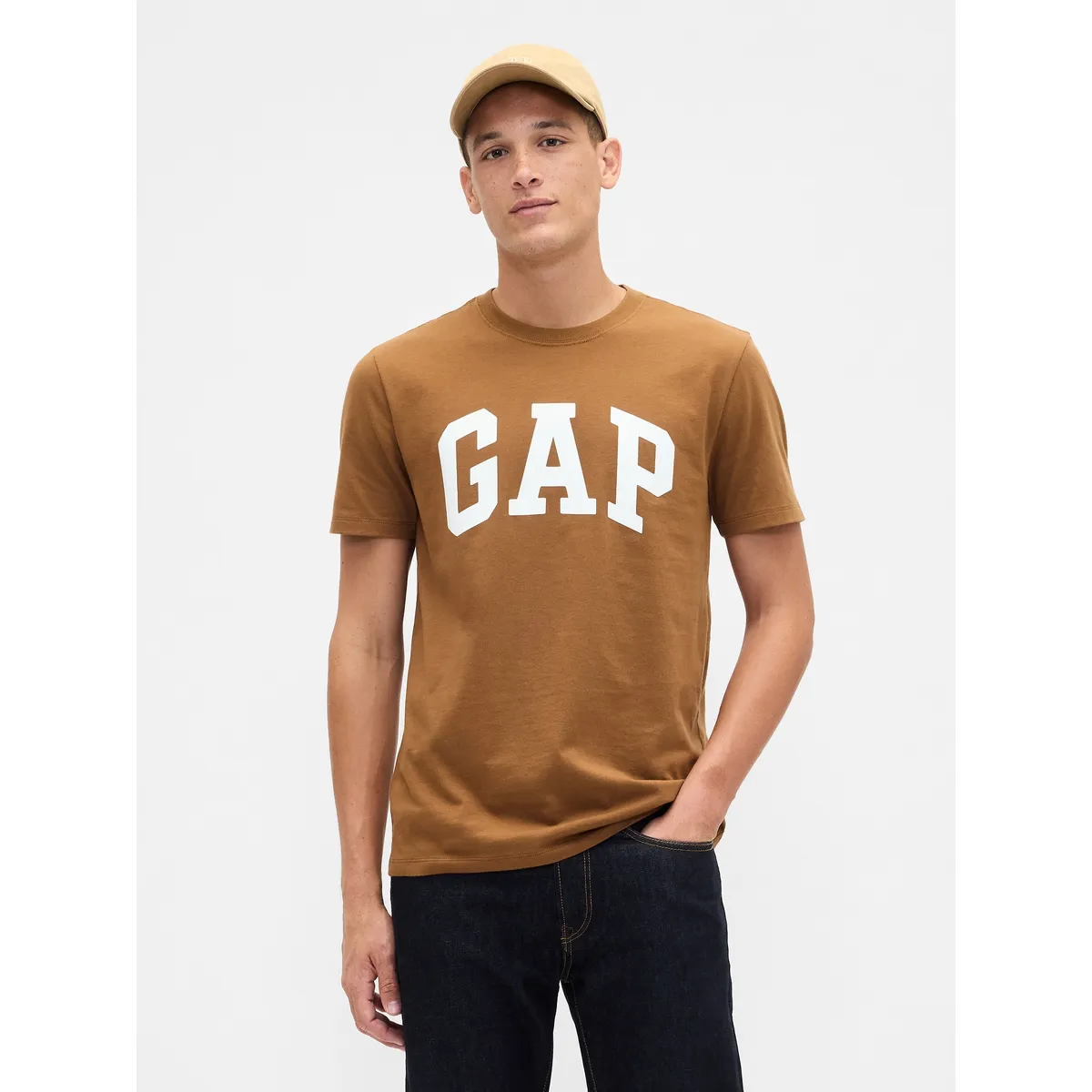 GAP - Polera Hombre Gap Manga Corta Logo Café
