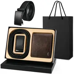 SLOWTON - Set Regalo Hombre Cartera Cinturón Cuero Regalo Día Del Padr