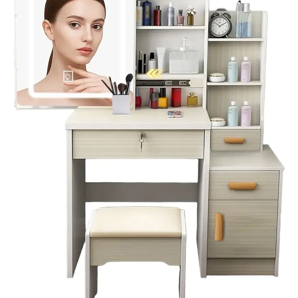 UENMI - Tocador Multifuncional Espejo Led Traer Taburete Con Cajón