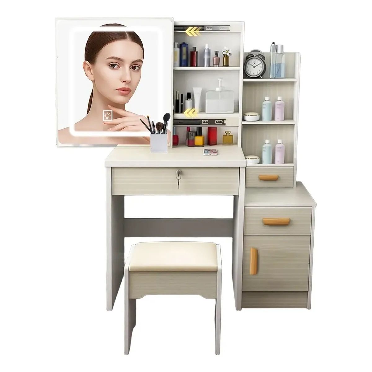 UENMI - Tocador Multifuncional Espejo Led Traer Taburete Con Cajón