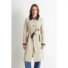 NICOPOLY - Abrigo Cuello Camisero Beige
