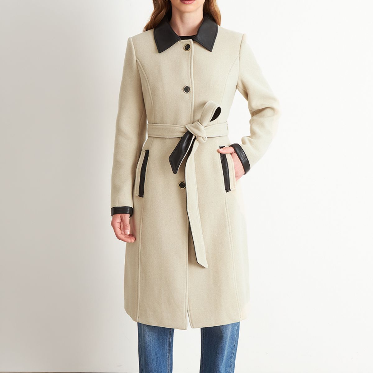 NICOPOLY - Abrigo Cuello Camisero Beige Nicopoly
