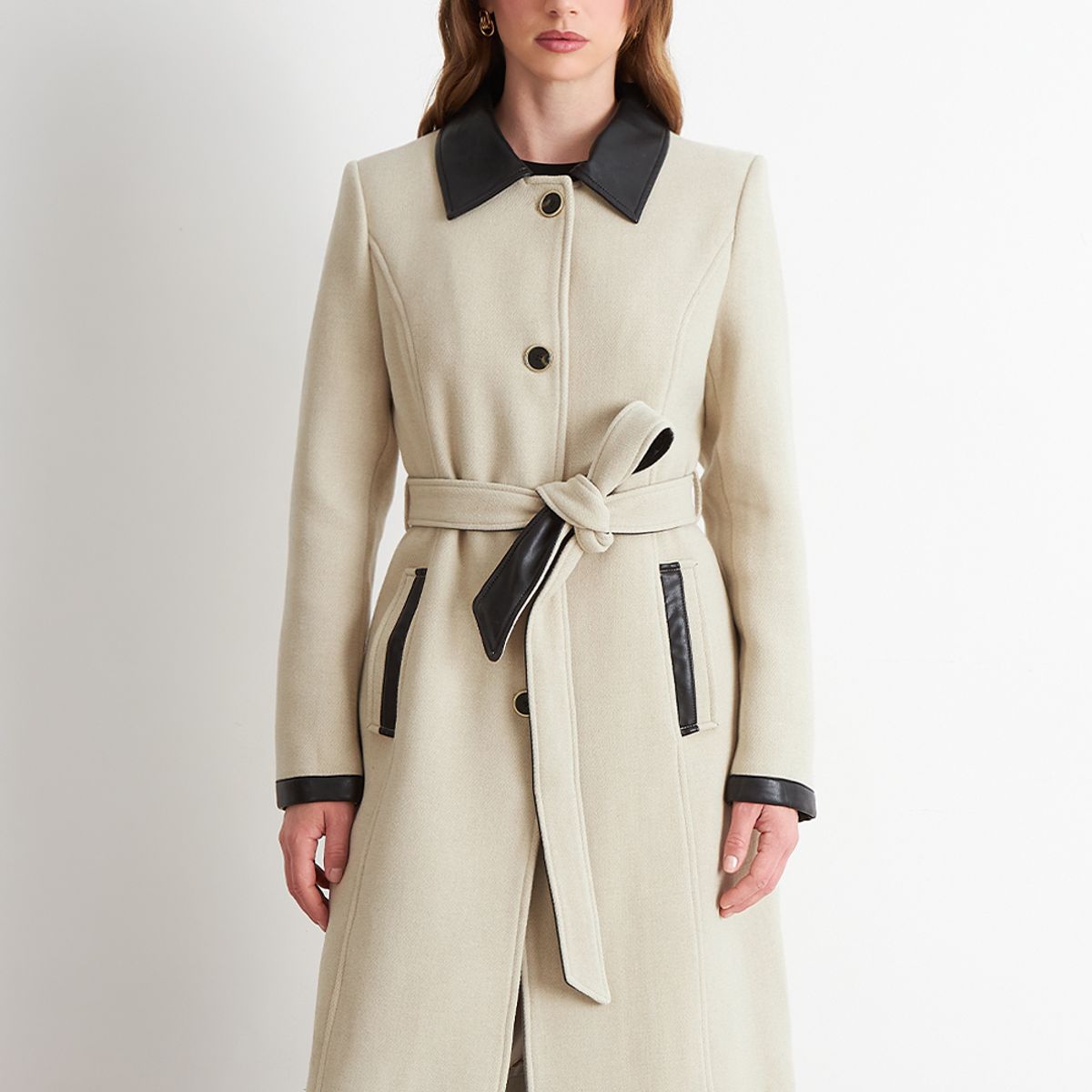 NICOPOLY - Abrigo Cuello Camisero Beige Nicopoly