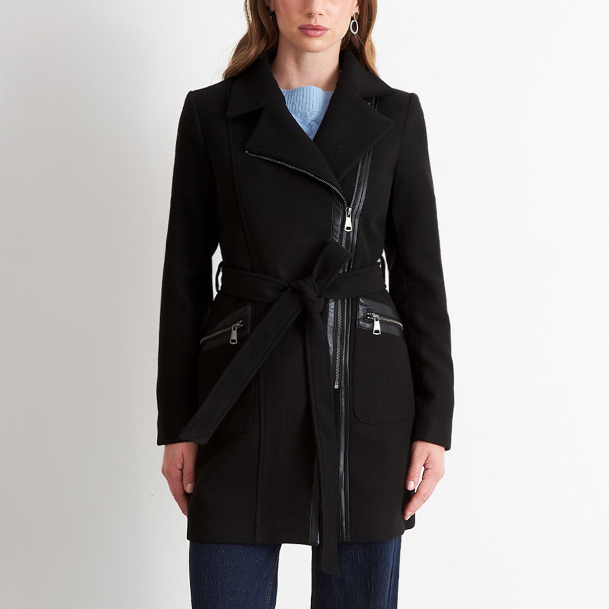 NICOPOLY - Chaqueta de Paño con Cinturón Negro Nicopoly