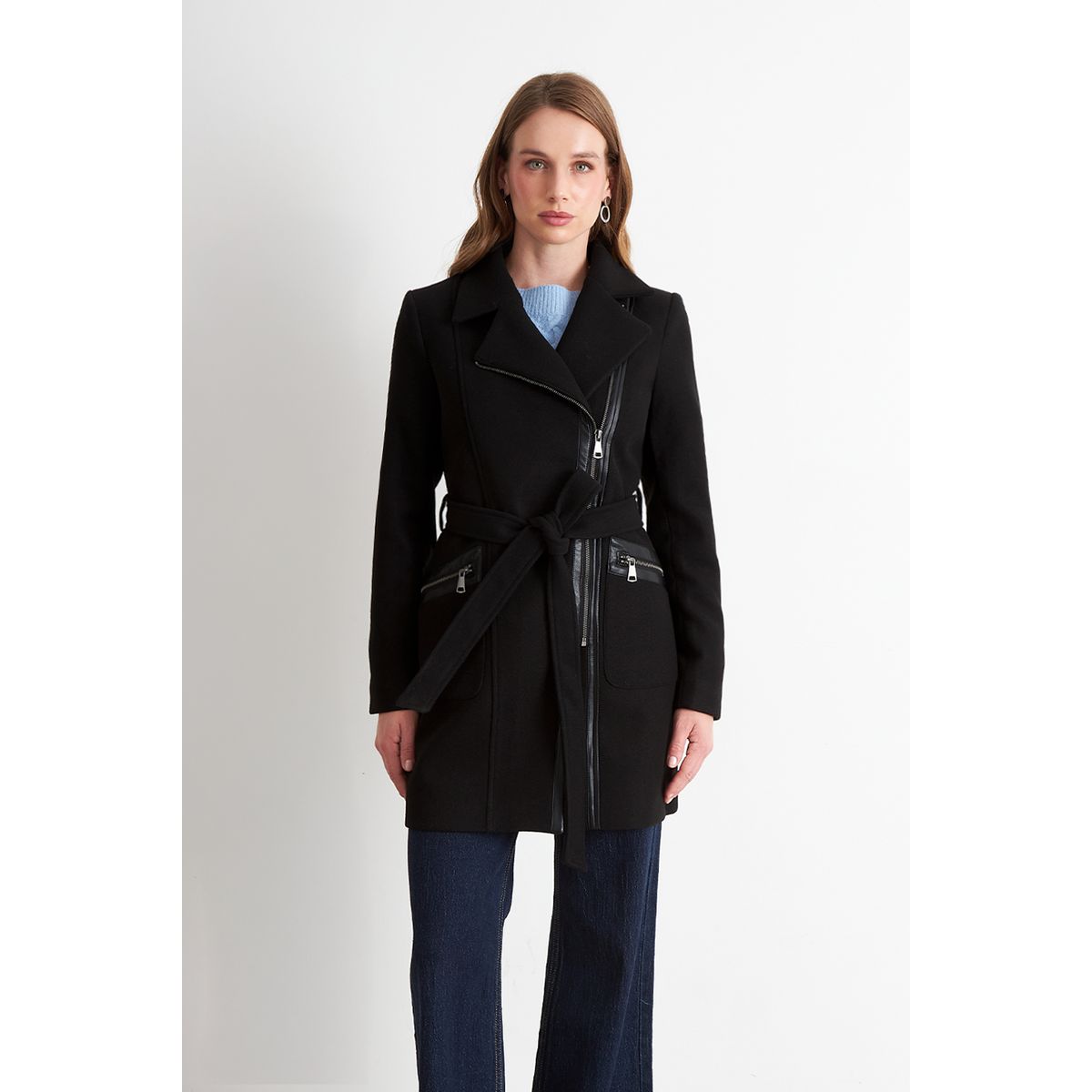 NICOPOLY - Chaqueta de Paño con Cinturón Negro Nicopoly