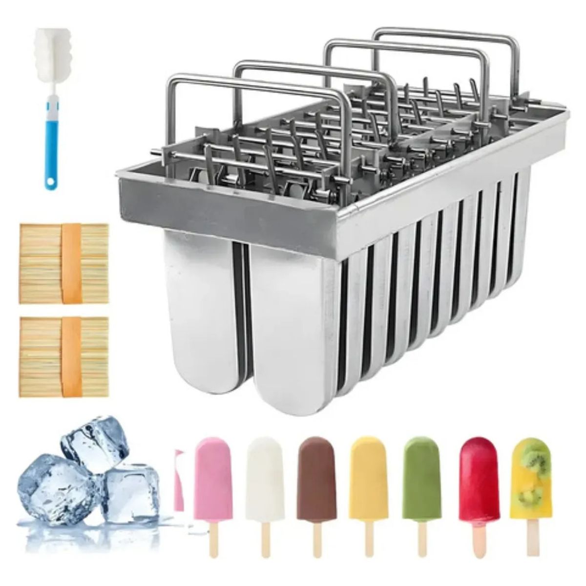U BUY - Molde Para Paletas De Hielo De Acero Inoxidable 20 Paletas Plateado