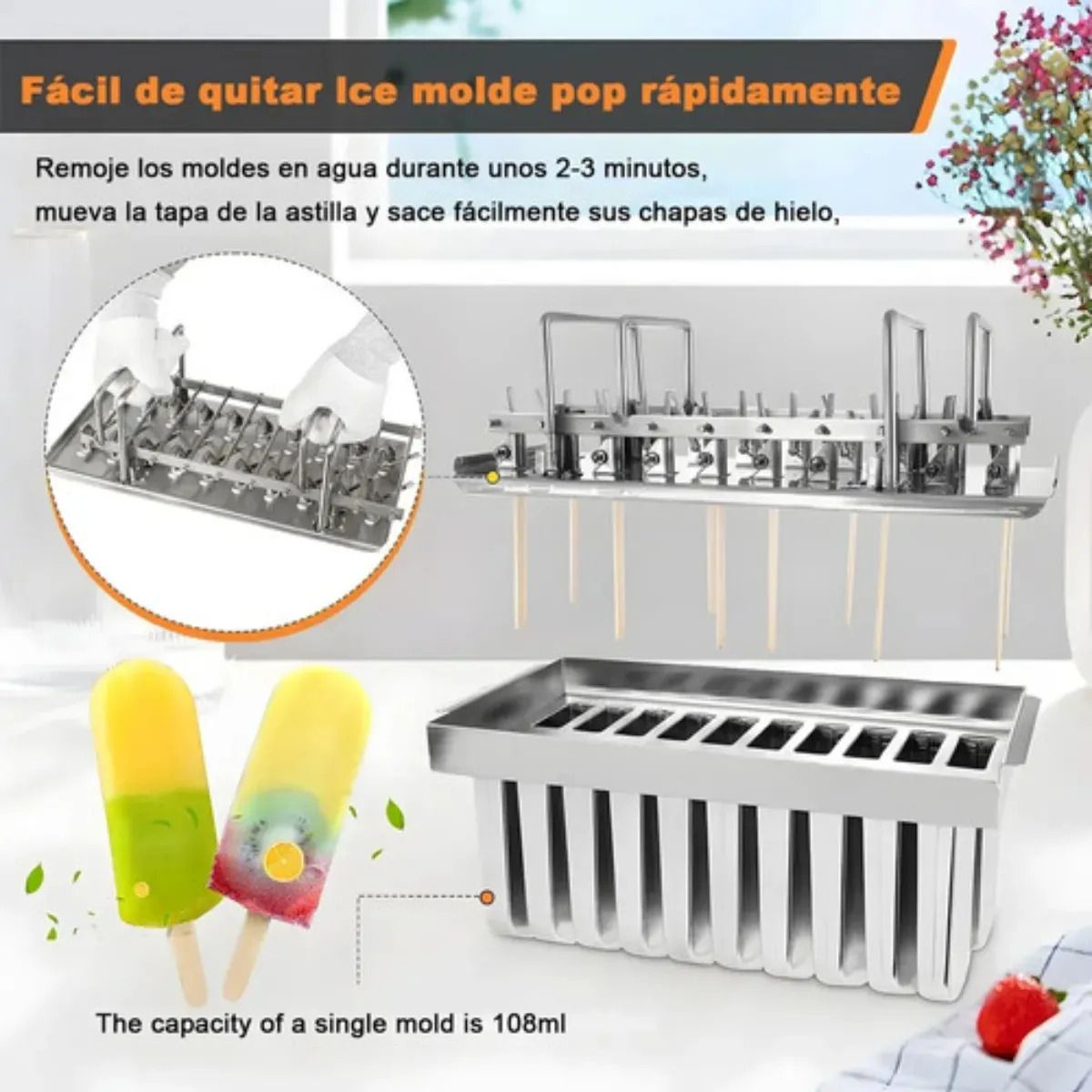 U BUY - Molde Para Paletas De Hielo De Acero Inoxidable 20 Paletas Plateado