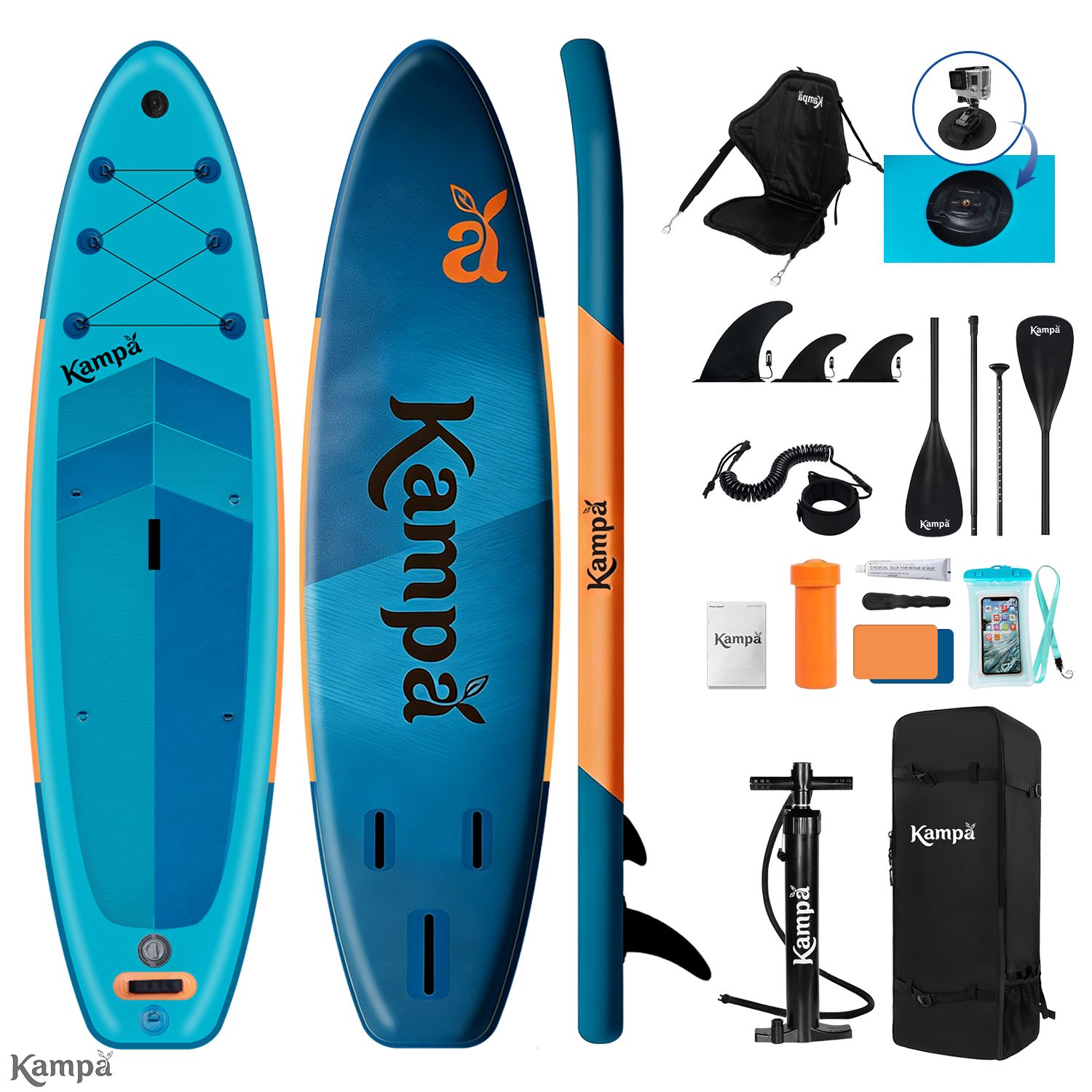 KAMPA Set Tabla Stand Up Paddle Surf Inflable AZURIA 320x81x15cm