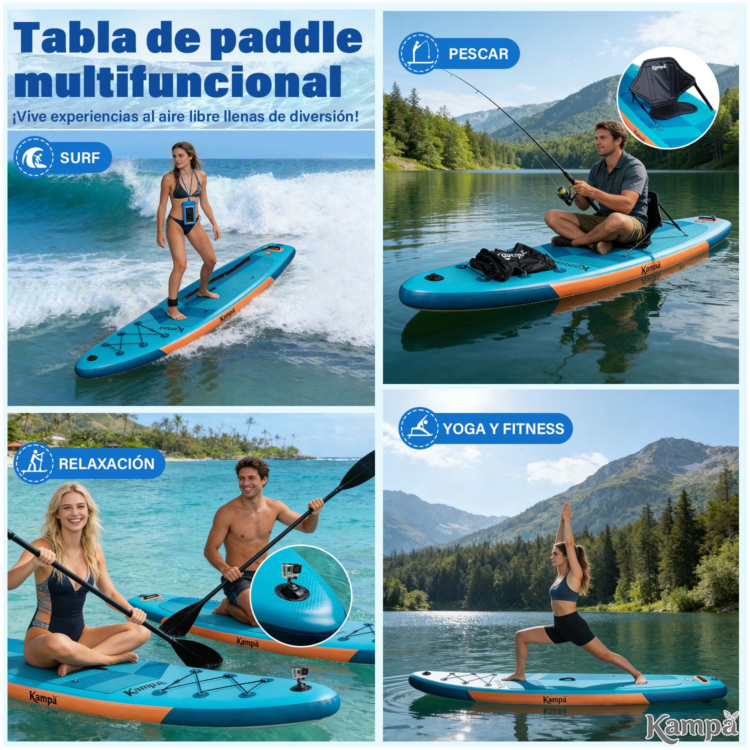 KAMPA Set Tabla Stand Up Paddle Surf Inflable AZURIA 320x81x15cm