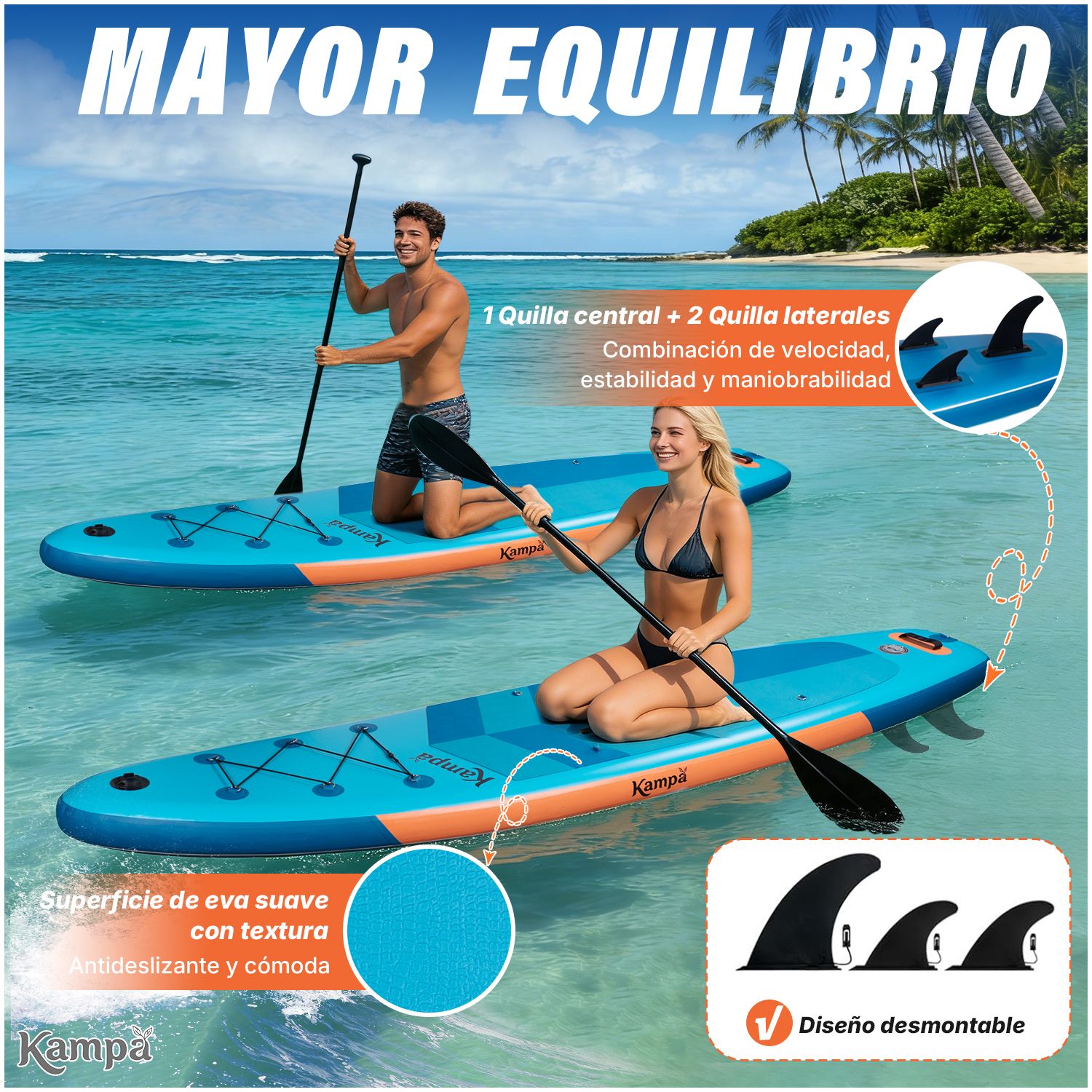 KAMPA Set Tabla Stand Up Paddle Surf Inflable AZURIA 320x81x15cm