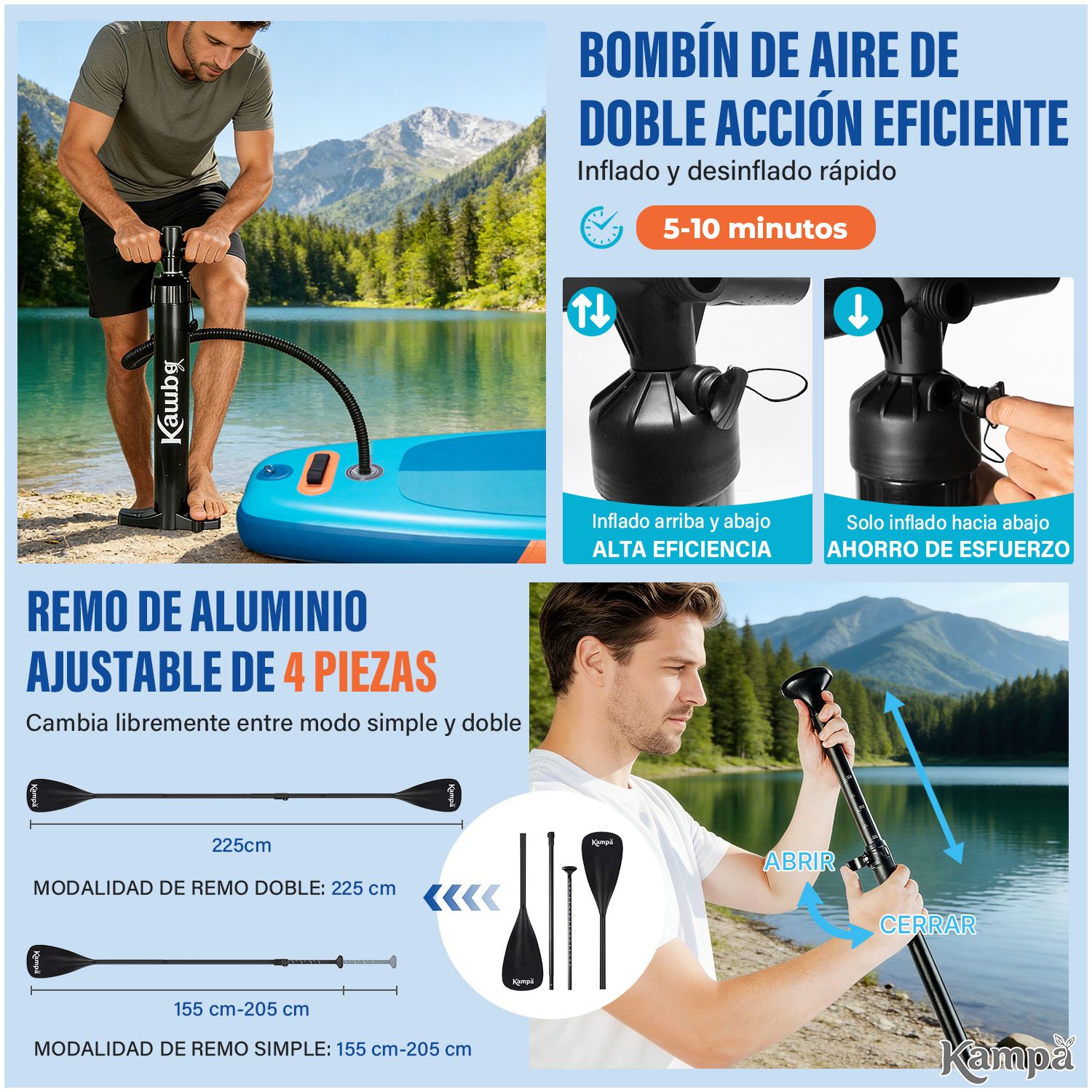 KAMPA Set Tabla Stand Up Paddle Surf Inflable AZURIA 320x81x15cm