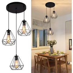 ROHE - Lámpara Colgante 3 Luces E27 Color Negro 46×46×100cm