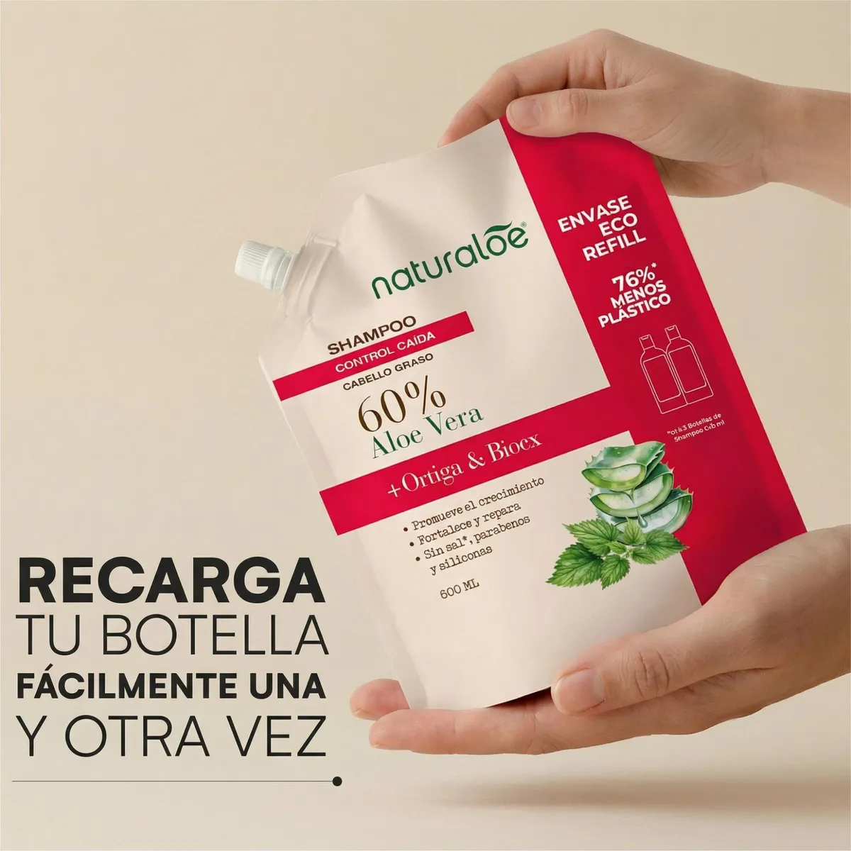 NATURALOE - Refill Shampoo Control Caida Graso 800Ml