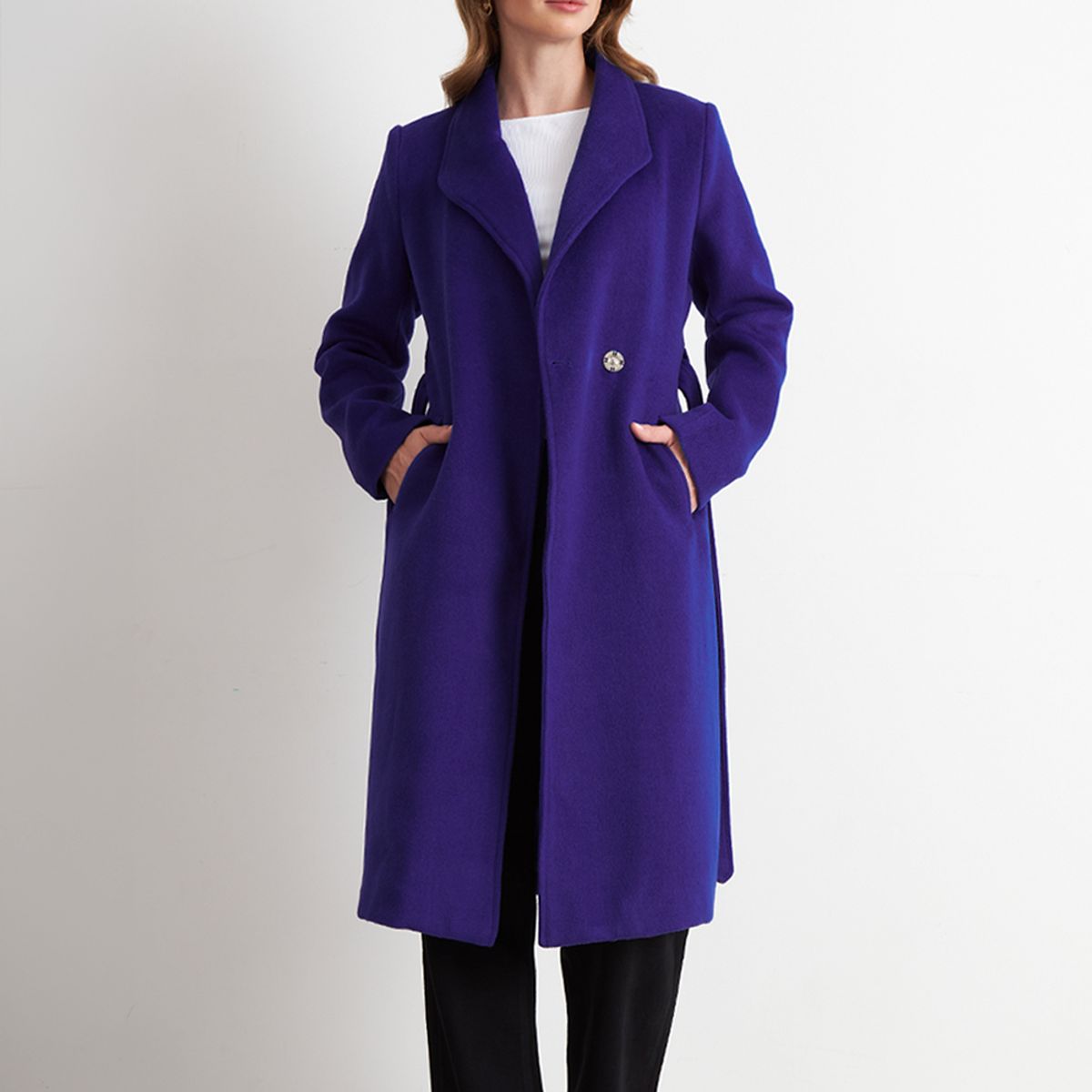 NICOPOLY - Abrigo con Cinturón Hebilla Metálica Azul Rey Nicopoly