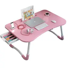 GENERICO - Mesa Portátil Plegable Con Portavasoscajón De Almacenamient-Rosa